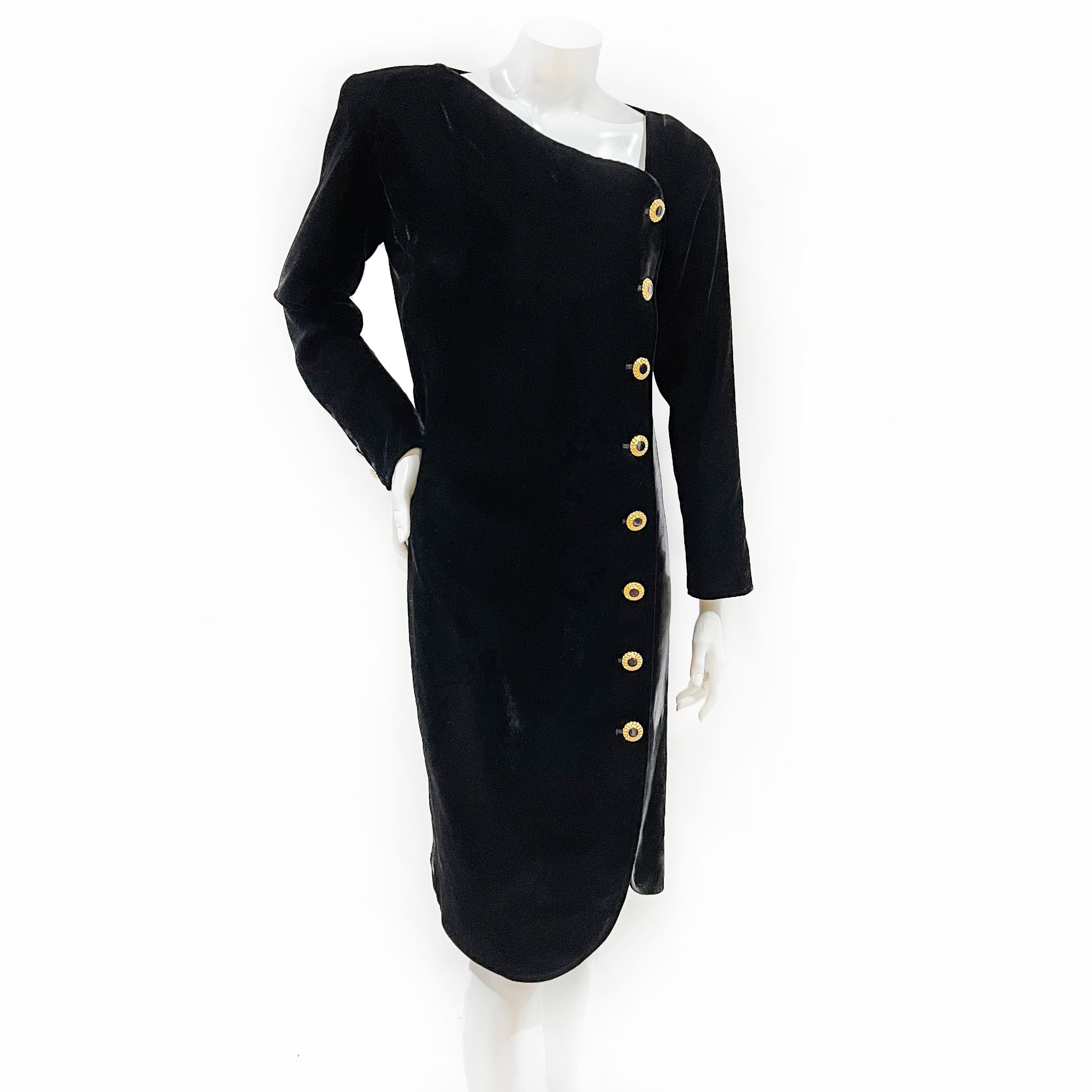 Yves Saint Laurent Vintage Asymmetrical Velvet Button Front Dress