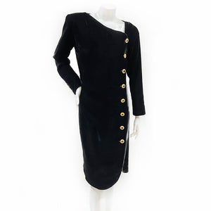 Vintage YSL Asymmetrical Velvet Button Front Dress