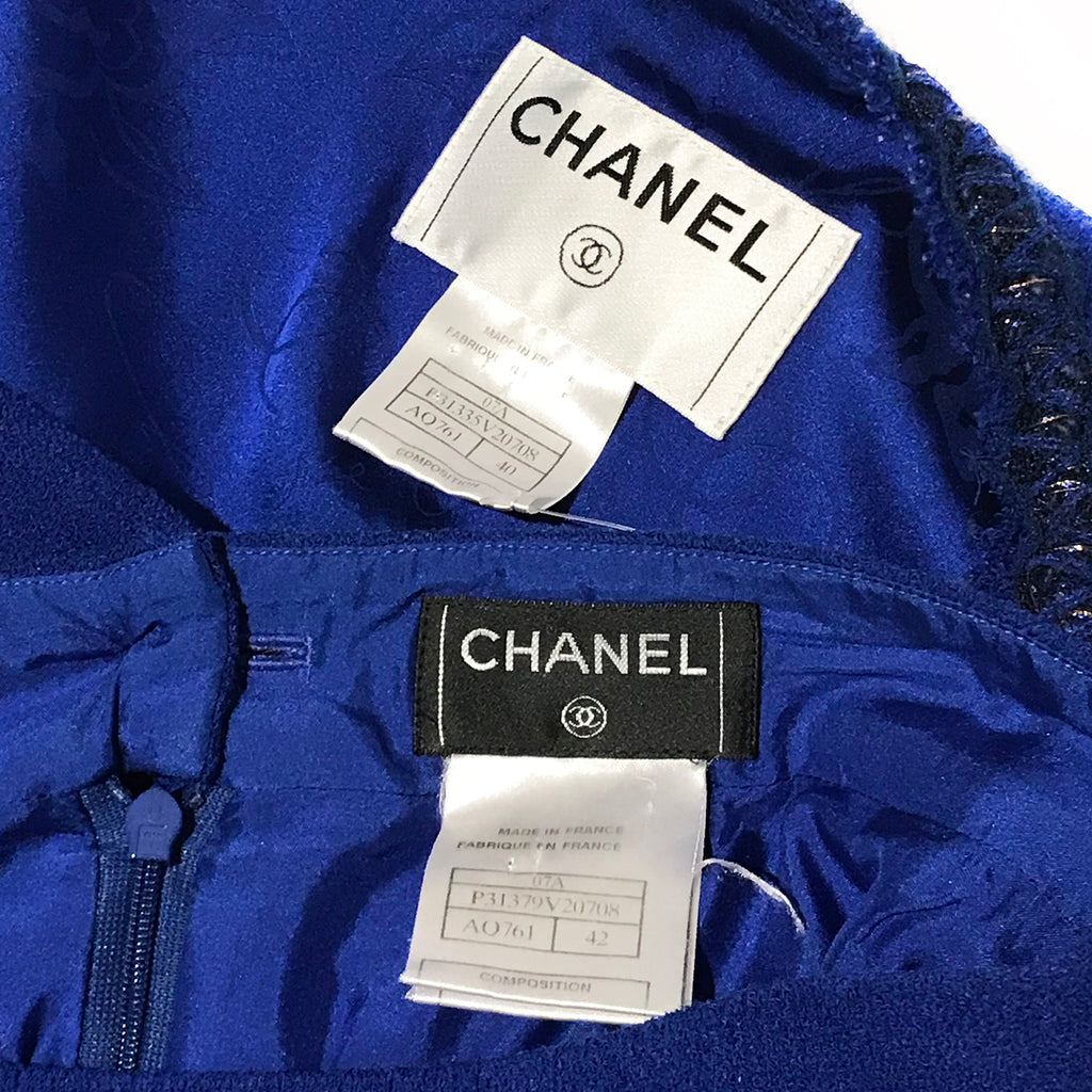 Chanel 2007 Royal Blue Wool Skirt Suit