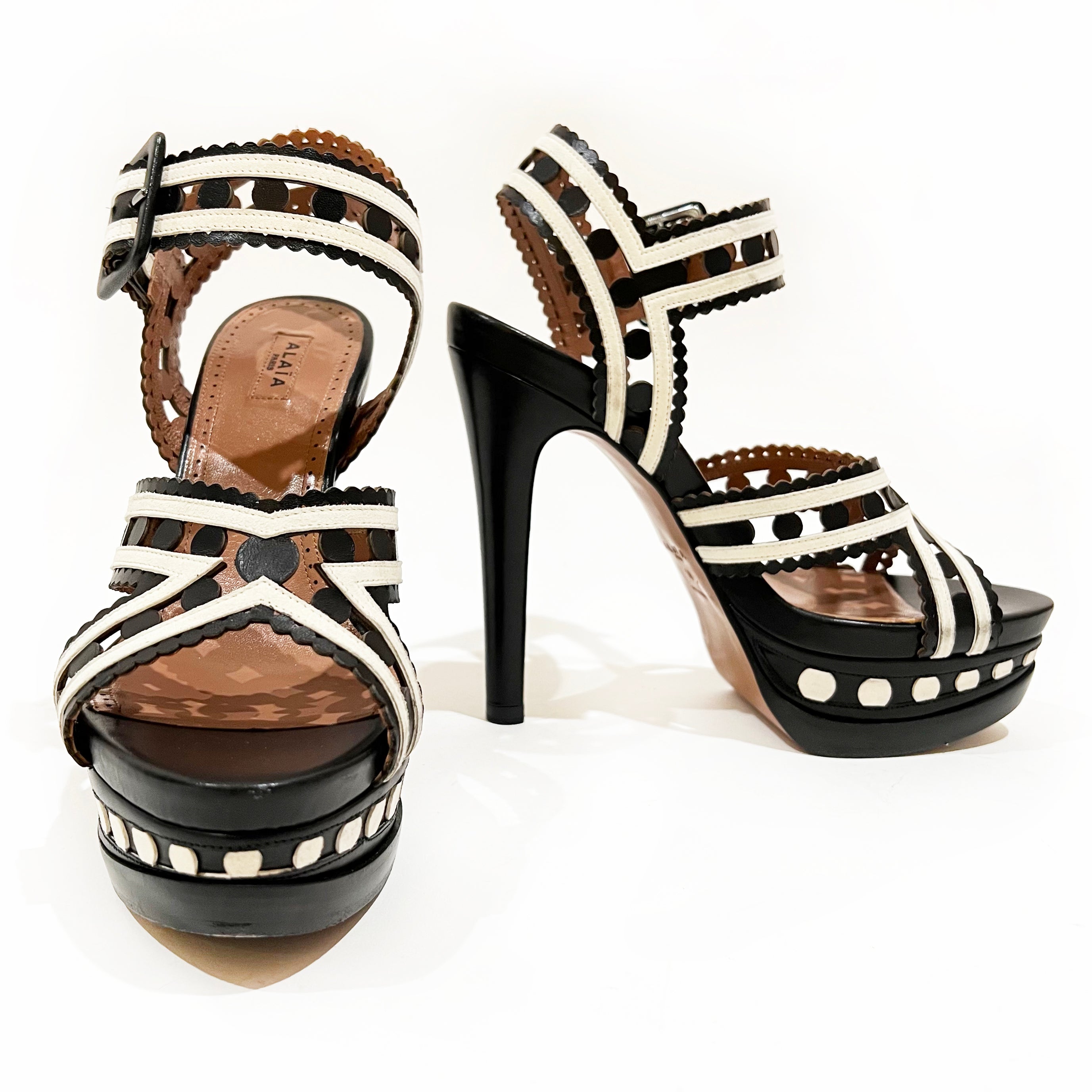 Laser Cut Leather Platform Sandals 38