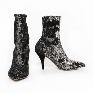 Silver and Black Sequin Sock Bootie