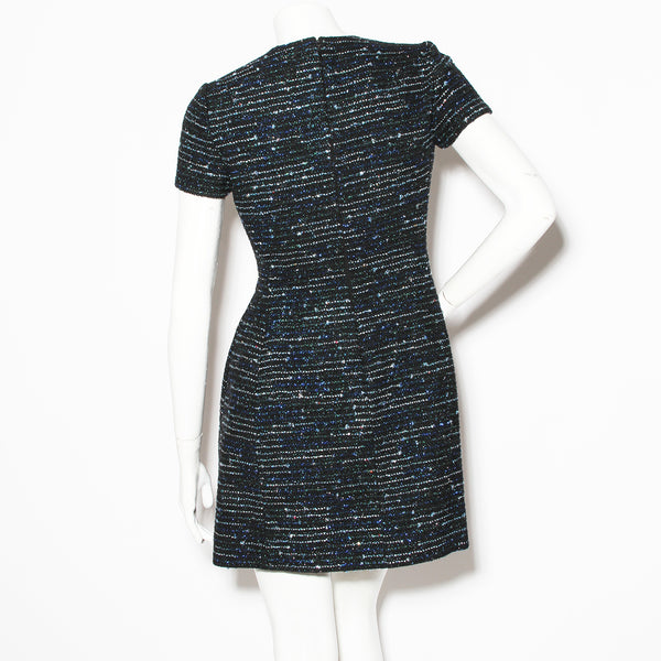 Christian Dior Black Tweed with Blue and Green Lurex Coat Dress Set