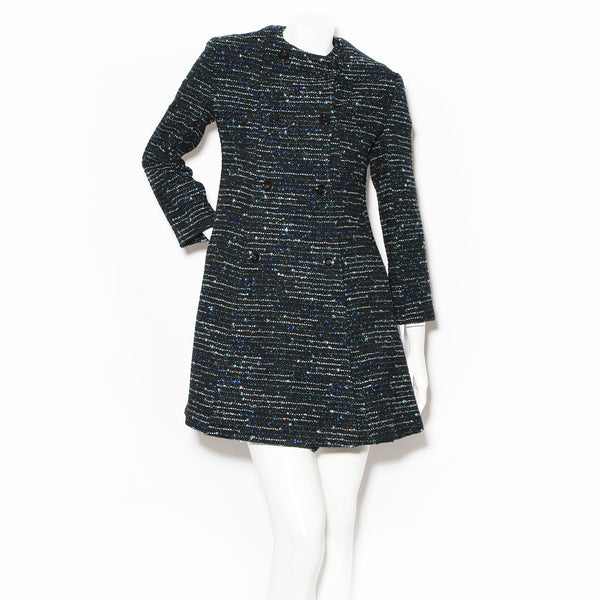 Christian Dior Black Tweed with Blue and Green Lurex Coat Dress Set