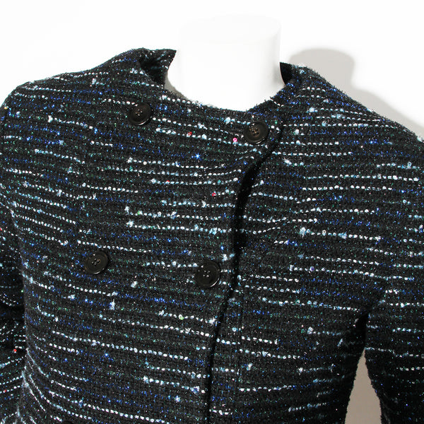 Christian Dior Black Tweed with Blue and Green Lurex Coat Dress Set