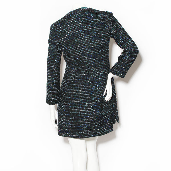 Christian Dior Black Tweed with Blue and Green Lurex Coat Dress Set