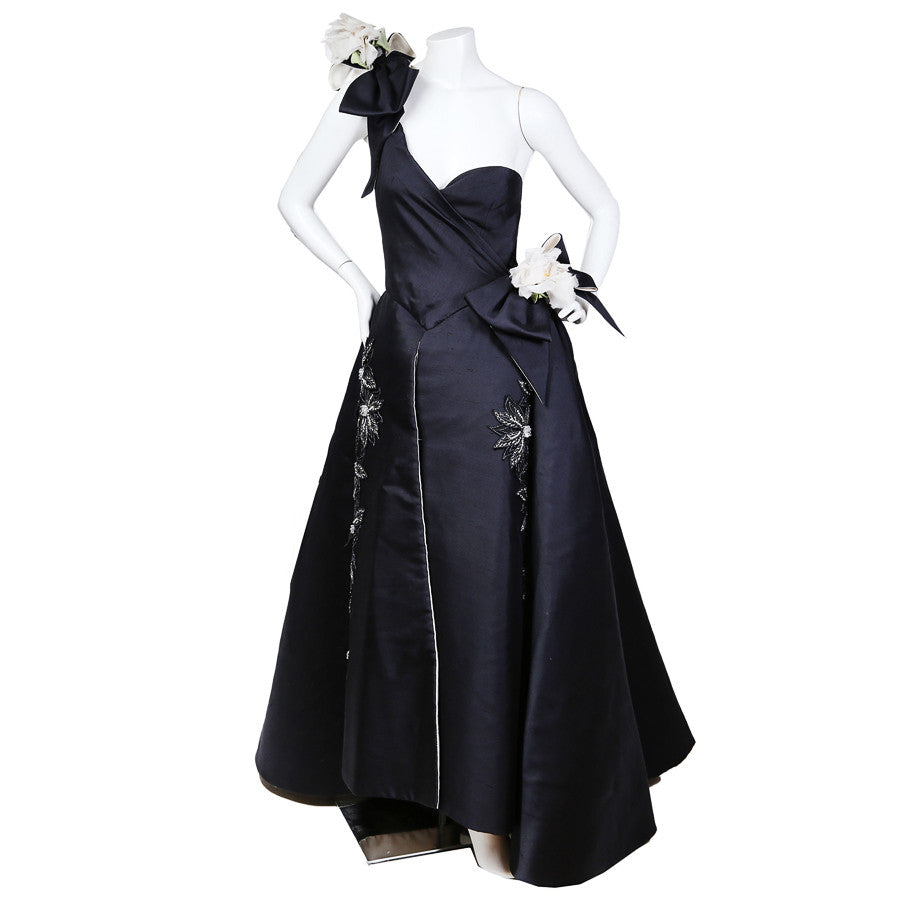 Nina Ricci Navy Blue Gown with Floral Details