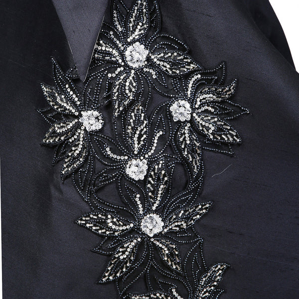Nina Ricci Navy Blue Gown with Floral Details