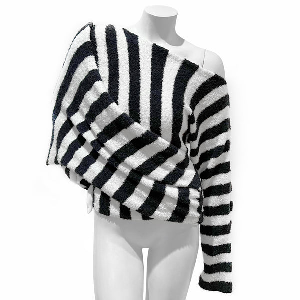 Striped Patterned Asymmetrical Sweater