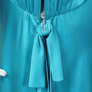 1980s Aqua Blue Long Sleeve Haute Couture Gown