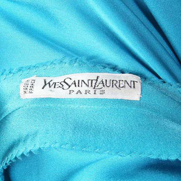1980s Aqua Blue Long Sleeve Haute Couture Gown