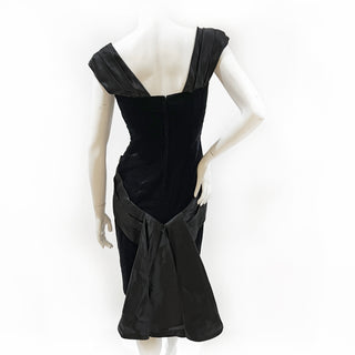 1980s Black Velvet and Satin Strap Accent Dress