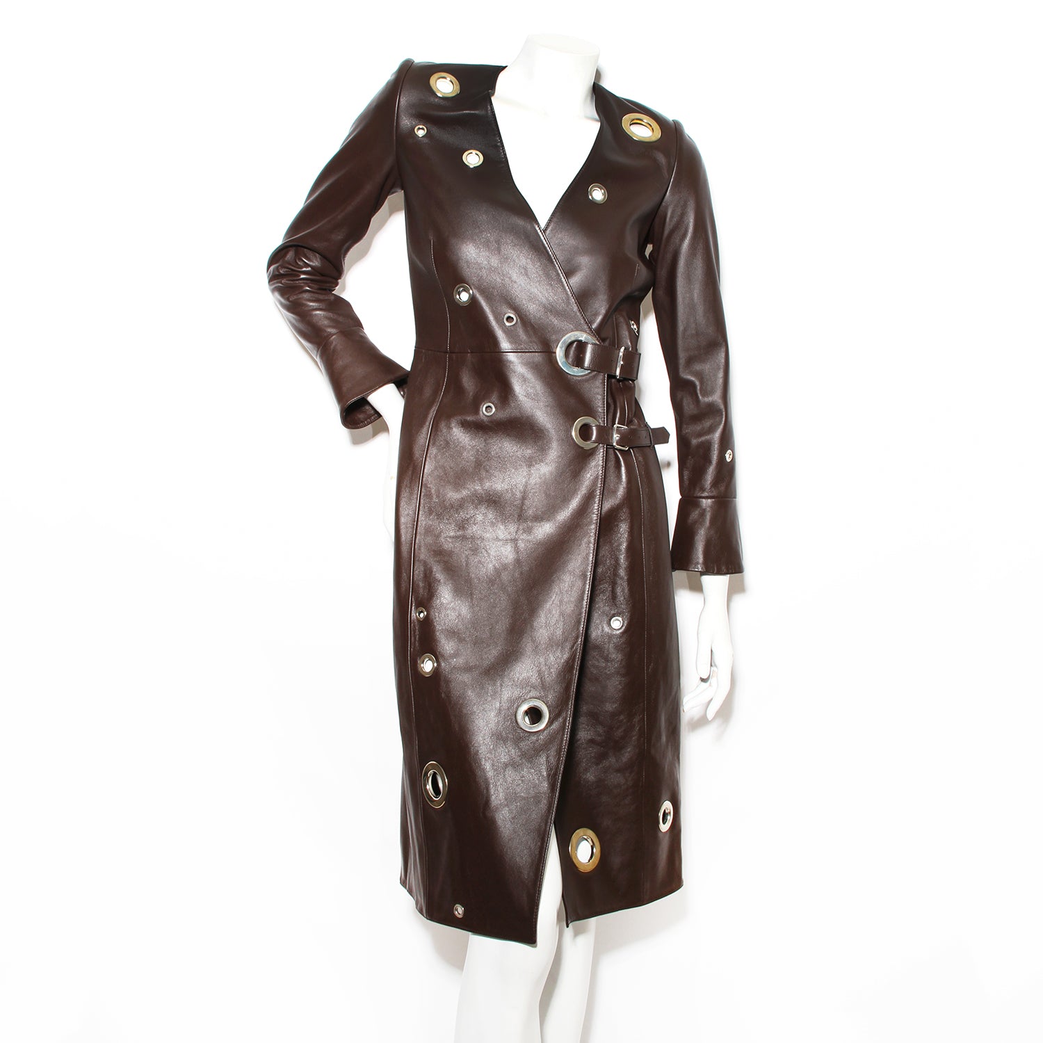 Louis Feraud Vintage Khaki Brown Trench Coat W/ Leather 