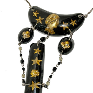 1990s Black and Gold Star Necklace