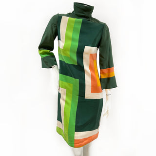 1960s Silk Blend Color Block Dress