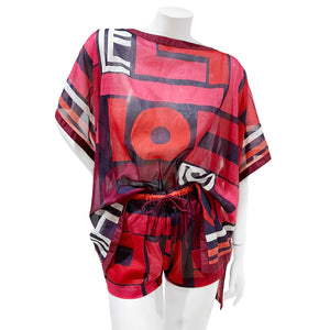 Geometric Print Sheer Poncho Set