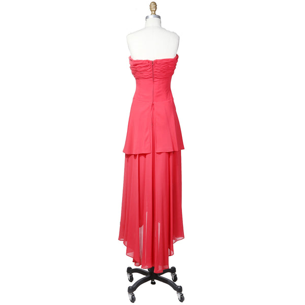 1980s Red Strapless Tiered Gown