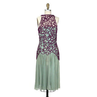 2000s Haute Couture Purple and Green Chiffon Dress