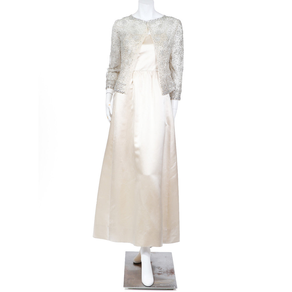 Mollie Parnis 1960s Two-Piece Embellished Cardigan and Satin Dress