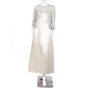 Vintage Satin Dress with Rhinestone and Sequin Detailed Cardigan