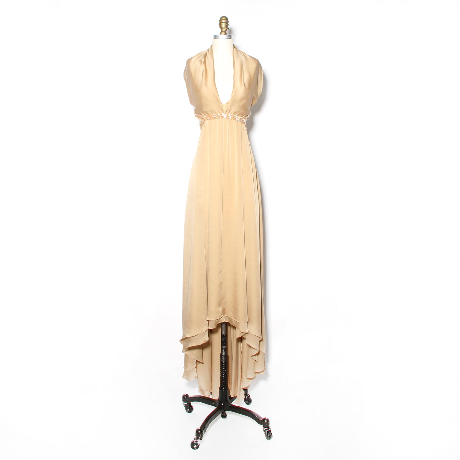 Chanel Beige Silk and Sequin Halter Dress