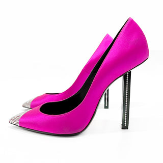 Hot Pink Satin and Crystal Embellished Tower Pumps 38.5