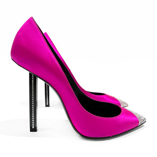 Hot Pink Satin and Crystal Embellished Tower Pumps 38.5