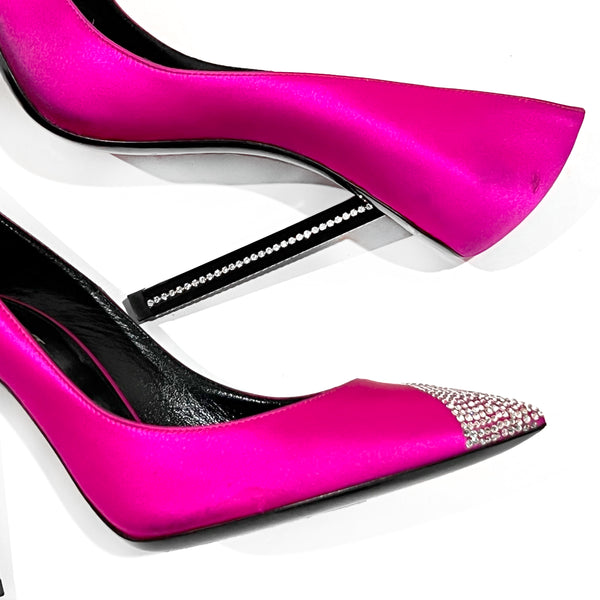 Hot Pink Satin and Crystal Embellished Tower Pumps