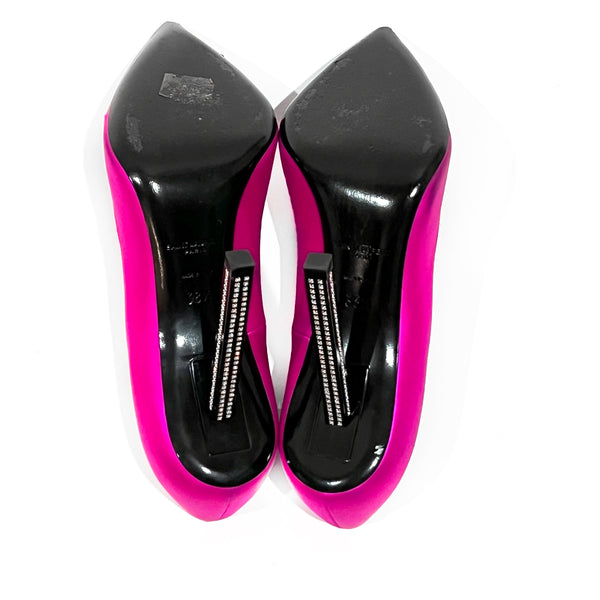 Hot Pink Satin and Crystal Embellished Tower Pumps