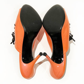 Orange Patent Leather Lace Accent Mules 38