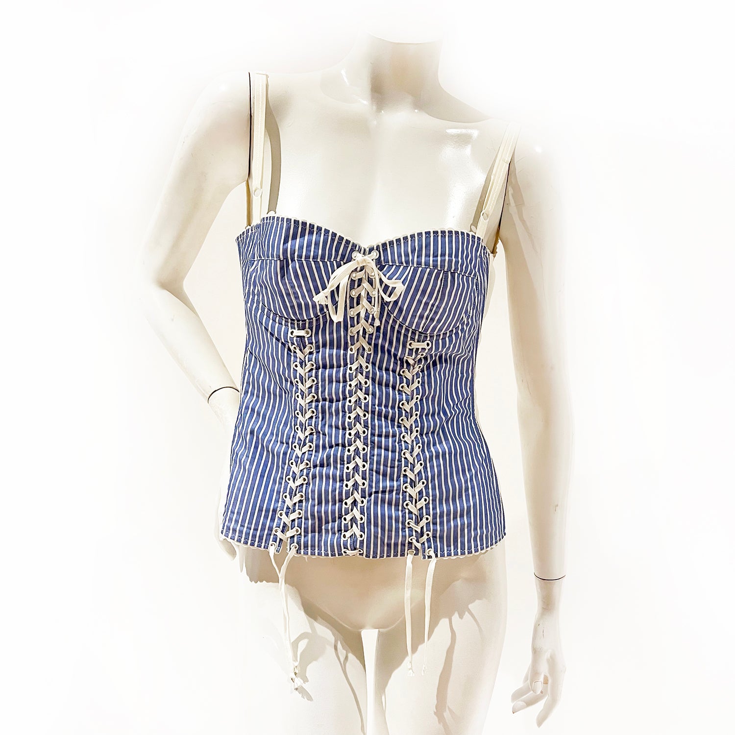 Dolce & Gabbana Blue and White Stripe Lace Up Corset Top