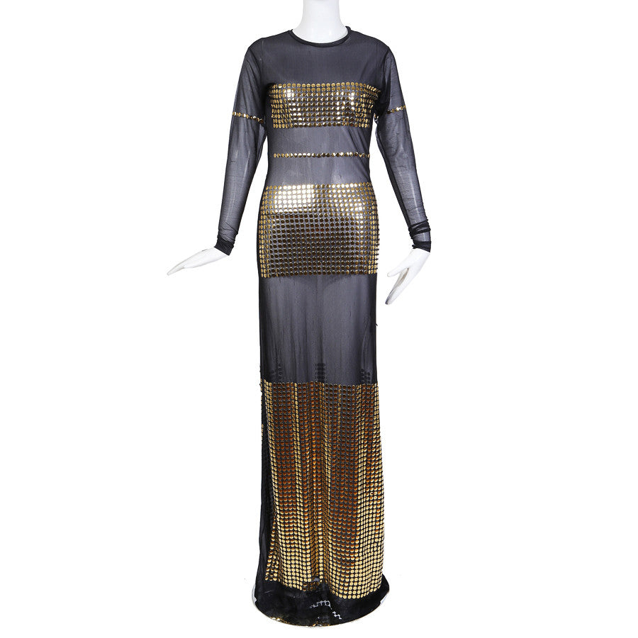 Todd Oldham Black Mesh and Gold Button Dress