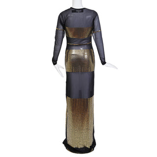 1990s Sheer Black and Gold Studded Gown