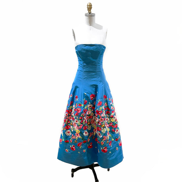 Oscar de la Renta Floral Embroidered Strapless Gown SS2015