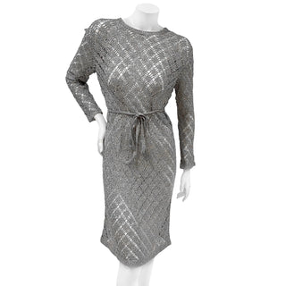 Vintage Long Sleeve Silver Crocheted Dress