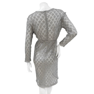 Vintage Long Sleeve Silver Crocheted Dress