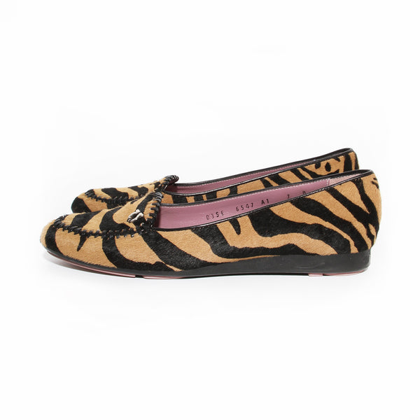 Pony Hair Tiger Patterned Driving Loafers