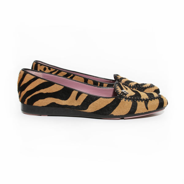 Pony Hair Tiger Patterned Driving Loafers