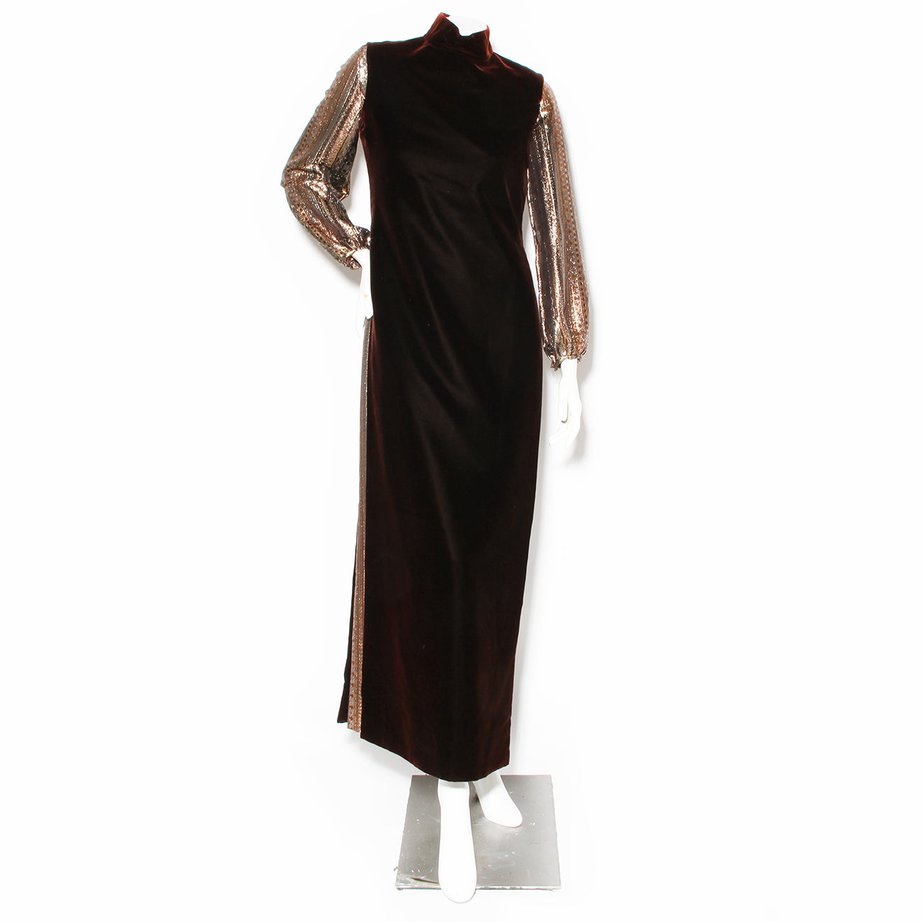 Pierre Cardin Gold Lurex Geometric Print Dress with Velvet Tunic