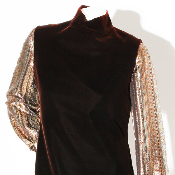 Pierre Cardin Gold Lurex Geometric Print Dress with Velvet Tunic