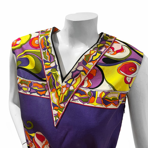 Emilio Pucci Multicolor Rose Print Shift Dress with Tie Belt