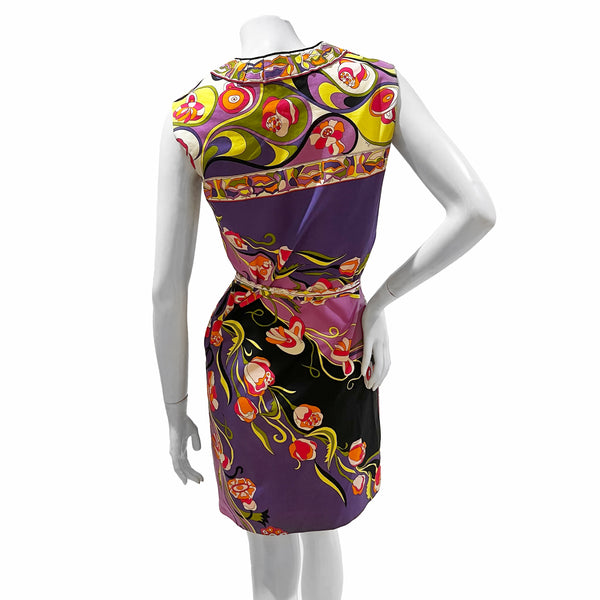 Emilio Pucci Multicolor Rose Print Shift Dress with Tie Belt