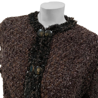 Brown Wool Blend Tweed Skirt Suit