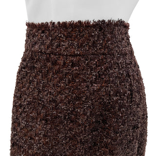 Brown Wool Blend Tweed Skirt Suit