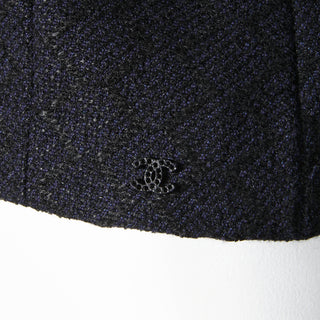Navy Blue Wool Tweed Crop Jacket
