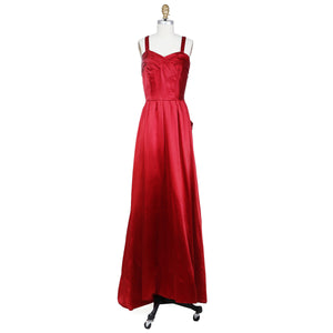 Satin Ball Gown with Button and Bow Detailing circa 1950s