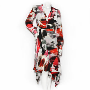 Alexander McQueen Red and Black Watercolor Print Shirtdress FW2019