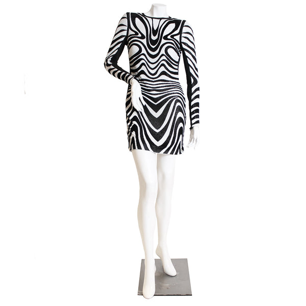 Black and White Abstract Print Mesh Mini Dress
