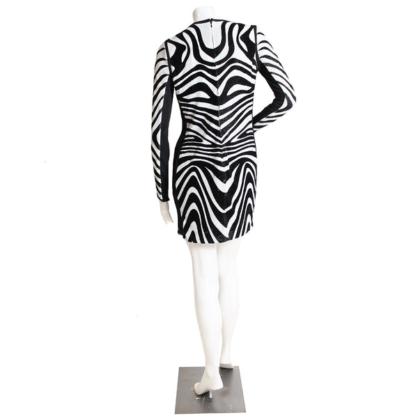 Black and White Abstract Print Mesh Mini Dress
